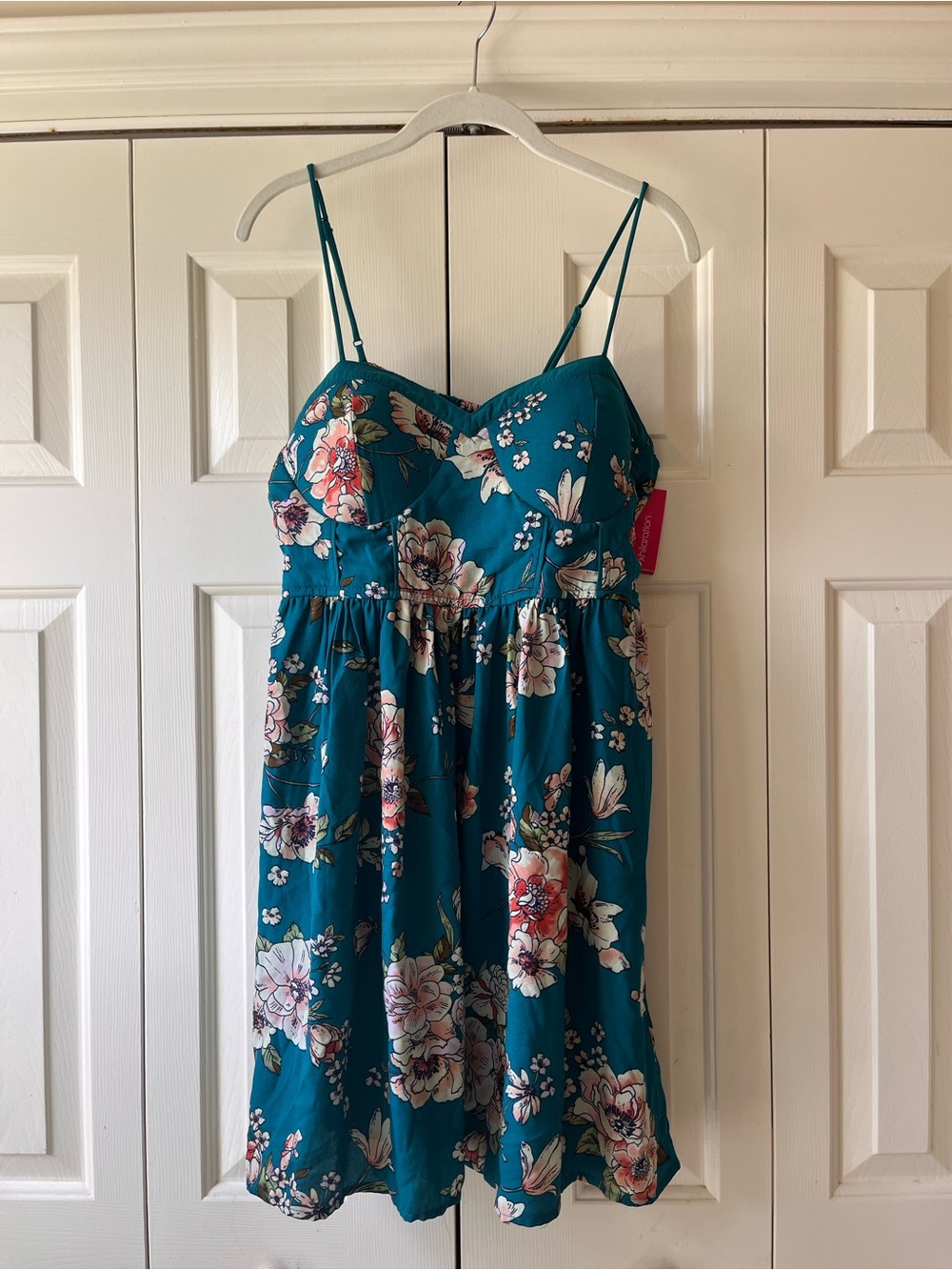 Teal floral mini dress by Xhileration. (XL)